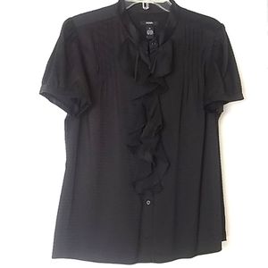 ALFANI Short Sleeve Ruffle Button Down Blouse